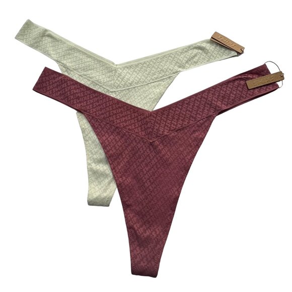 SKIMS Logo Mesh Thong Lot of 2 Bone Berry Womens 4X - Picture 1 of 12